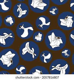 Vector Dark blue and brown Sufi dancers Dervish in circles background pattern