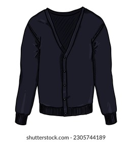 Vector Dark Blue Cardigan on White Background.