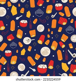 Vector Dark blue Chinese Sky lantern festival background pattern