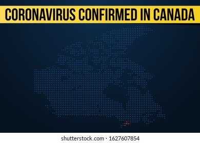 Vector dark blue dotted Canada map with Toronto and Ontario region highlighted and coronavirus lettering