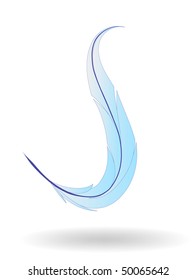 Vector dark blue feather on a white background. A design element.