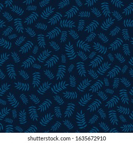 Vector dark blue leaf seamless pattern design. Adds a fine textural look to a product. Great for decorative home items, stationary, fabric, cloths, throw pillows, kitchen, cafe and restaurant. 