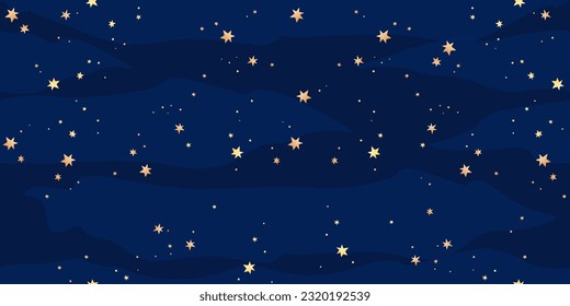 Vector dark blue seamless pattern with constellations, gold foil stars. Magical and spectacle sky watercolor background. Banner with the concept of sleep and dreams.