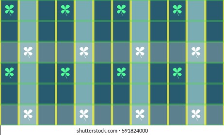 Vector: Dark Blue Seamless Square Pattern with Clovers.