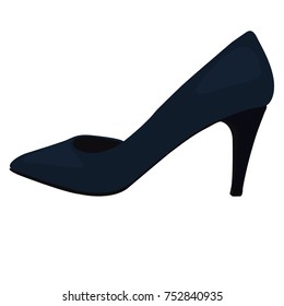 Vector Dark Blue Shoes, Back View. Illustration of Women's High Heel Shoes. Vector Drawing of Profile View of Women's High Heel Dark Blue Shoes