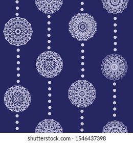 Vector dark blue snowflake seamless pattern