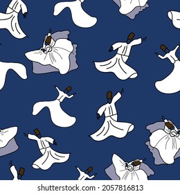 Vector Bailarines sufi azul oscuro Dervish patrón de fondo