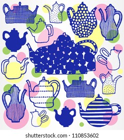 Vector dark blue teapots