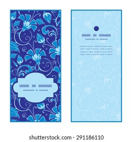 Vector dark blue turkish floral vertical frame pattern invitation greeting cards set
