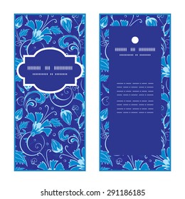 Vector dark blue turkish floral vertical frame pattern invitation greeting cards set