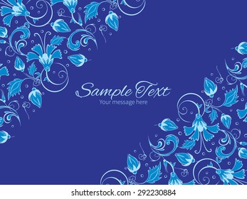 Vector dark blue turkish floral horizontal double corners frame invitation template