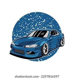 Vector dark blue urban car vector illustration along with circle backgound