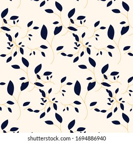 Vector azul oscuro bien organizado estilo de hoja floral repetir patrón en el fondo suave rosa. Ideal para el diseño de tela de tela de tela de tela de papel pintado proyecto de superficie de la revista textura.