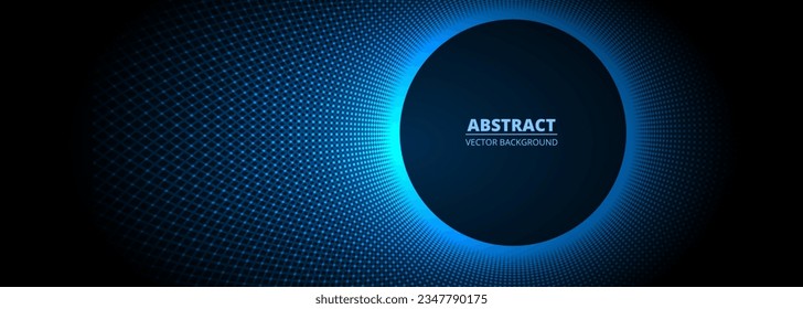 Vector dark blue wide abstract background with circle and halftone.