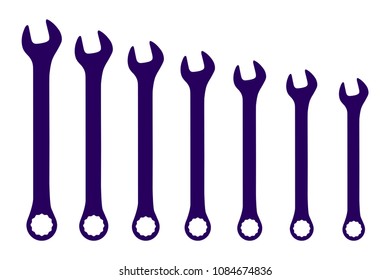 Vector dark blue wrench spanner set on white background