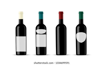 Vector dark bottle set template. Empty label for packaging design.