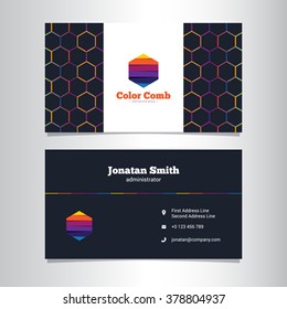 Vector dark business card template with abstract bright logo