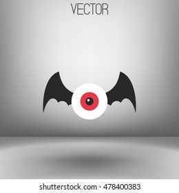 Vector dark cartoon flat spooky monster icon. Bat eye sign. Halloween. Eps 8. 