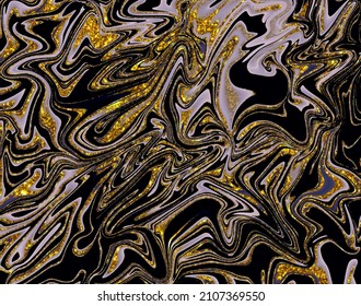 Vector dark colored texture, imitation of liquid acrylic with golden splashes.