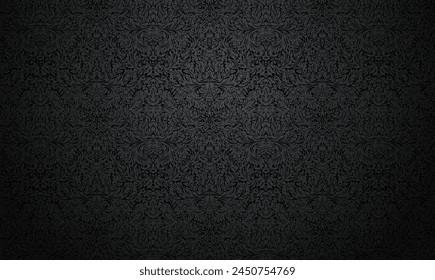 Vector dark damask floral background. Sophisticated black ornament. Subtle luxury stylish decorative backdrop.