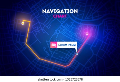 Vector Dark Dashboard Theme Infographic Of City Map Navigation