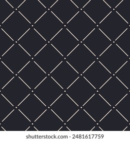 Vector dark diagonal linear grid seamless pattern. Doodle hand-drawn print design for wrapping paper, fabric, textile design.