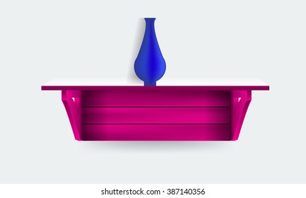 Vector dark Empty Shelf Shelves Isolated on Wall Background and a blue jug on it. Ideal Display Mock-up for your design.