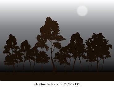 Vector dark forest illustration
trees silhouettes and overcast sky