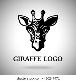 Vector dark giraffe head, template for logo, badge, label etc