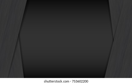 Vector dark gradient background. Metal texture lines.  Dark fond. Black and grey colors 