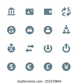 vector dark gray silhouette various financial banking icons set on white background 
