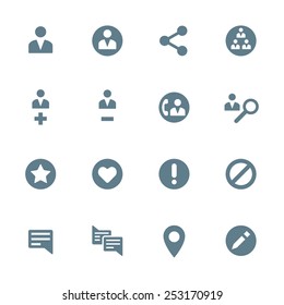 vector dark gray silhouette various social network actions icons set on white background 