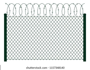 Vector dark green fence with barbed wire