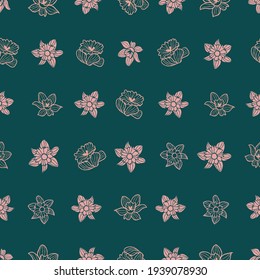 Vector color verde oscuro daffodis rosado patrón transparente