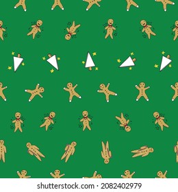 Vector Dark Green Weckmann with Christmas tree seamless background pattern