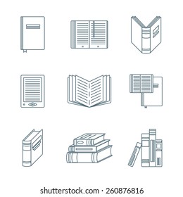 vector dark grey color outline books icons set white background 
