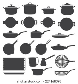 vector dark grey cookware silhouette set