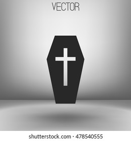 Vector dark grey flat coffin icon. Casket sign. Halloween. Eps 8
