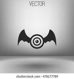 Vector dark grey flat spooky monster icon. Bat eye sign. Halloween. Eps8