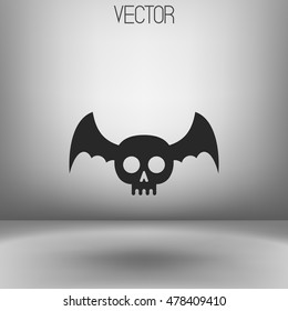 Vector dark grey flat spooky monster icon. Bat skull sign. Halloween. Eps8