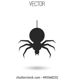 Vector dark grey flat spooky spider icon isolated on white background. Sign. Halloween. Eps8