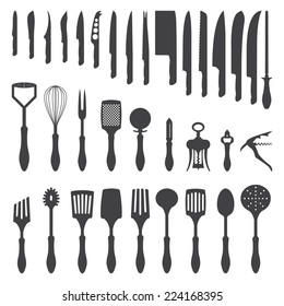 vector dark grey kitchen cutlery silhouette set