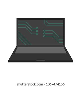 Vector dark grey laptop with light color keyboard with green lines on screen