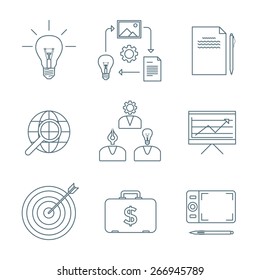 Vector Dark Grey Outline Creative Business Process Icons Set White Background
