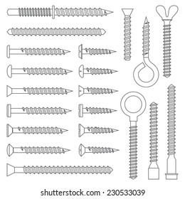 vector dark grey outline screw set