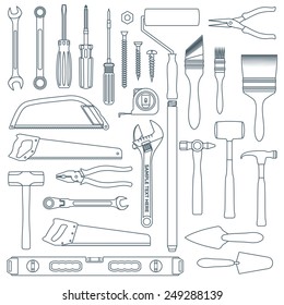 vector dark grey outline various house remodel instruments set 