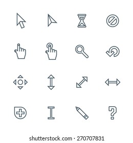 vector dark grey outline various computer cursors signs collection white background
