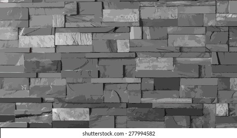 Vector, dark grey stone tile texture brick wall surfaced