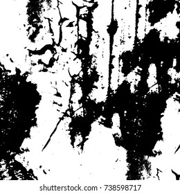 Vector dark grunge background. Monochrome texture cracks. A pattern of spots of ink. Black and white element for design and print