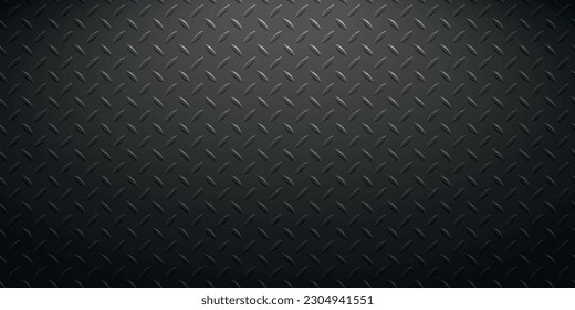 Vector dark horizontal background with lighting. Steel texture with diamond pattern. Stainless metal plate.